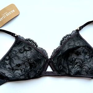 Maison Lejaby Black Lace Triangle Bralette Bra B32 Wireless NWT French Lingerie